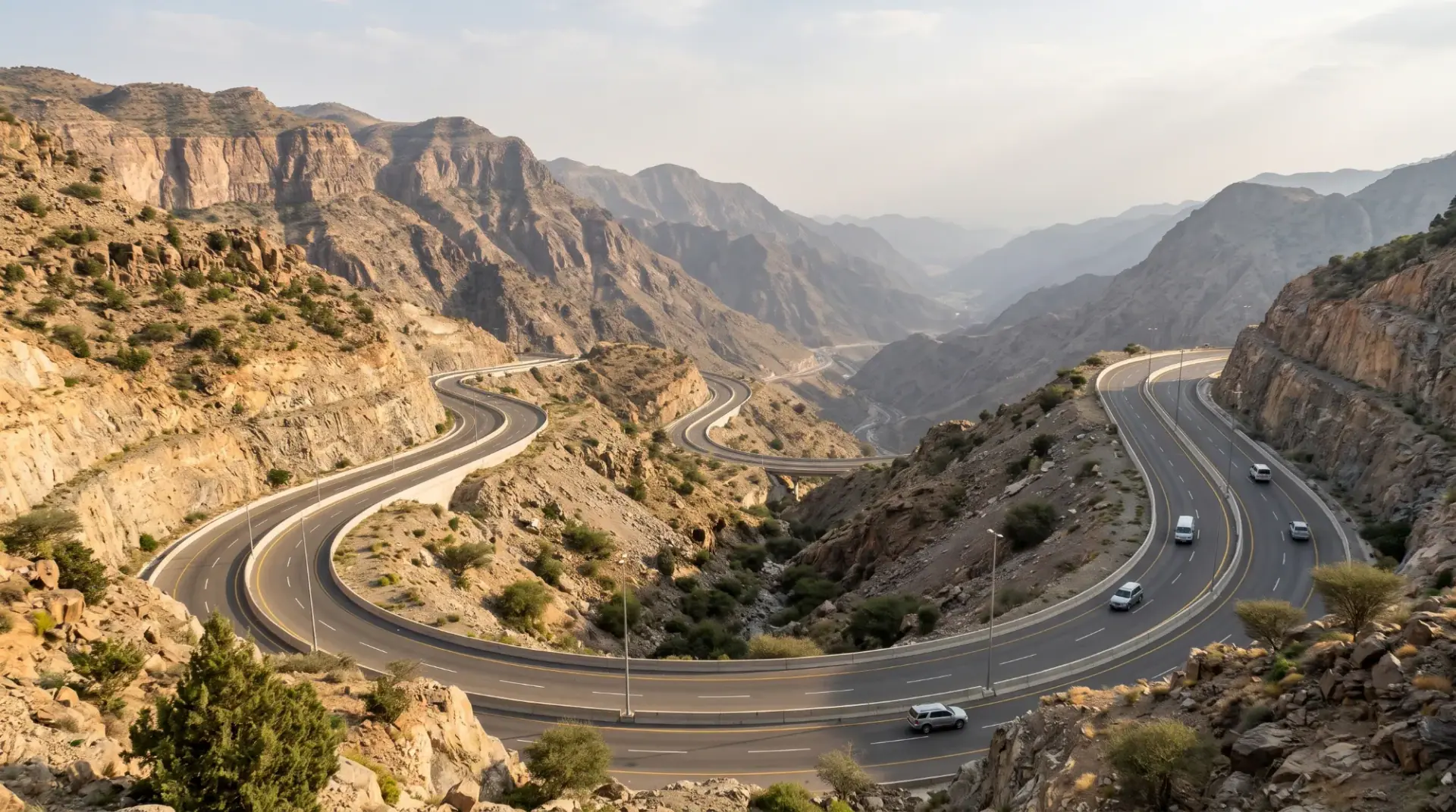 Winding mountain road through the hills on the way to Taif