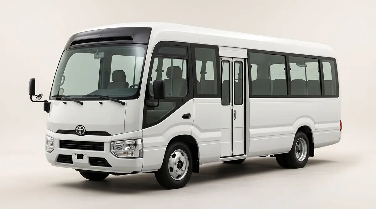 White Toyota Coaster minibus
